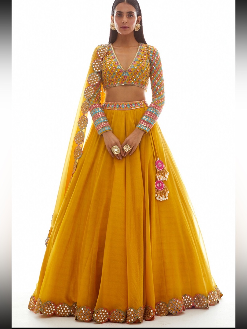 VVANI VATS size medium mustard hand embroidered lehenga